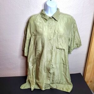 New York Studio Silk Button Down Shirt Green 100% Silk